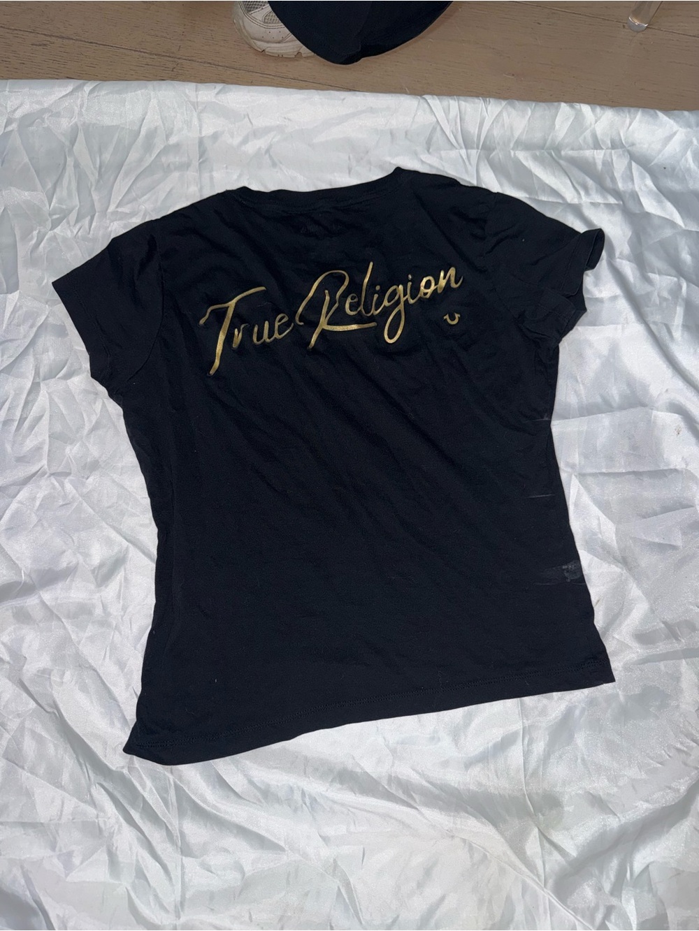 True Religion Black Short-Sleeve Tee with Gold Script Back Logo
